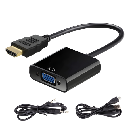 Adaptateur HDTV/HDMI vers VGA avec Cable Audio + Cable d'Alimentation USB - 25cm - Noir — ECO · Smarty Paris 18e